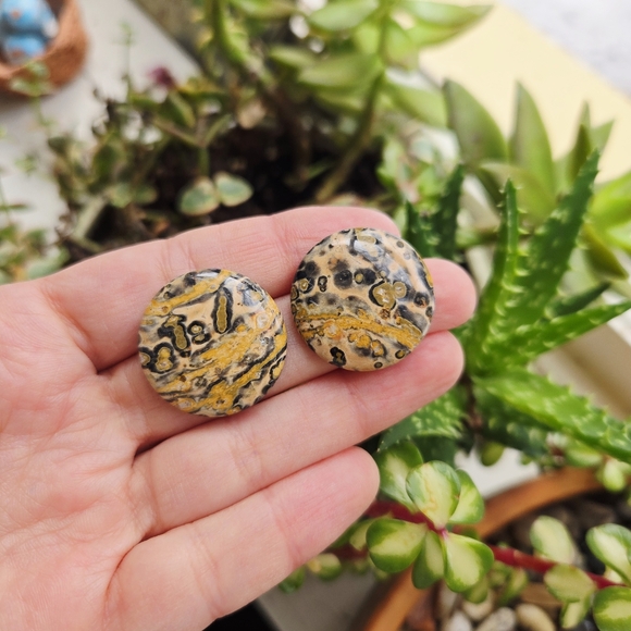 Jewelry - Vintage Leopard Skin Jasper Oversized Studs Chunky Stone Stud Earrings